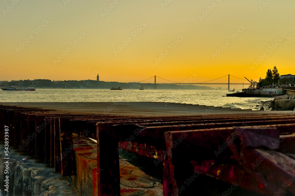 A two-kilometer suspension bridge between Lisbon and Almada, reminiscent of the Golden Gate Bridge.