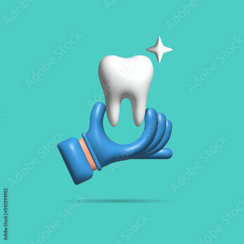 Doctor dentist hold big healthy clean white tooth. Stomatology concept. Medical care for teeth. Vector illustration 3d realistic illustration. Isolated on background.