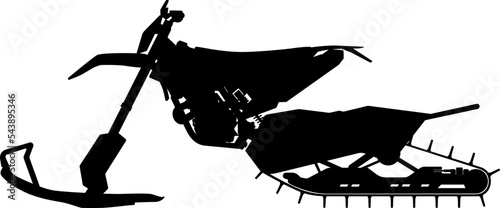 Motocross Snowmobile, Motocross Snowbiking Snowbike, snow scooter snowmachine winter sport vehicle. realistic silhouette