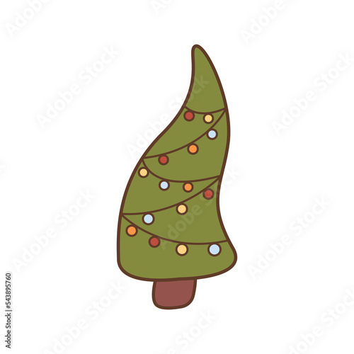 Psychedelic smile with Santa hat. Trippy smiling face. Merry Christmas and Happy New Year vector sticker in 60s 70s retro style. Groovy winter holiday elements. Positive hippie xmas icons. 
