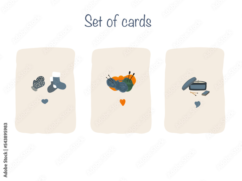 Set of greeting new year winter cards with cozy illustrations