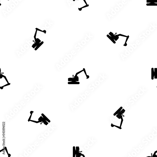 Seamless pattern of repeated black excavator symbols. Elements are evenly spaced and some are rotated. Vector illustration on white background