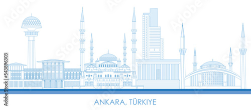 Outline Skyline panorama of city of Ankara, Turkiye - vector illustration photo