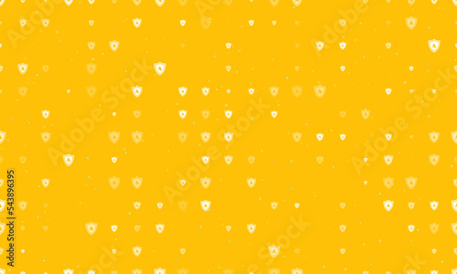 Seamless background pattern of evenly spaced white fire protection symbols of different sizes and opacity. Vector illustration on amber background with stars