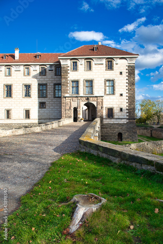 The Nelahozeves Chateau, finest Renaissance castle, Czech Republic. Main gate with bridge. photo