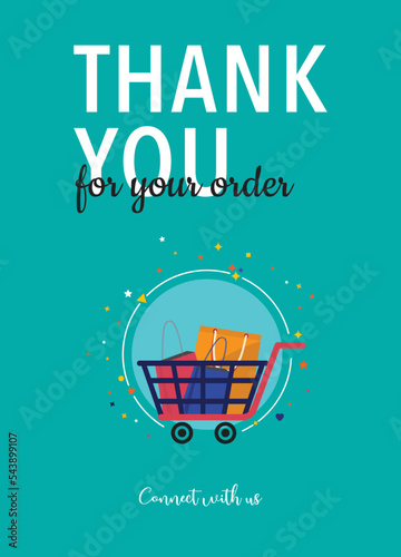 Thank you card. Thanksgiving card. Thanks card. Thank you for your order card design illustration vector template. Easy to editable file. Eps10, vector shopping cart
