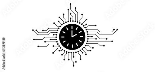 Data cloud. Circuit board or electronic motherboard. lines and dots connect. Vector high-tech technology data. Communication and engineering concept. Clock, time security or safety.