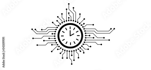 Data cloud. Circuit board or electronic motherboard. lines and dots connect. Vector high-tech technology data. Communication and engineering concept. Clock, time security or safety.