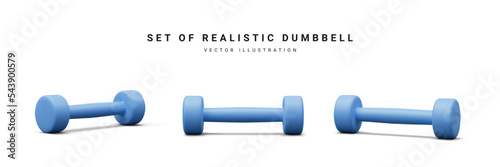3d realistic set of blue dumbbells isolated on white background. Vector illustration