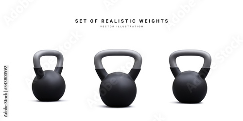 Set of 3d realistic weights kettlebell isolated on white background. Vector illustration