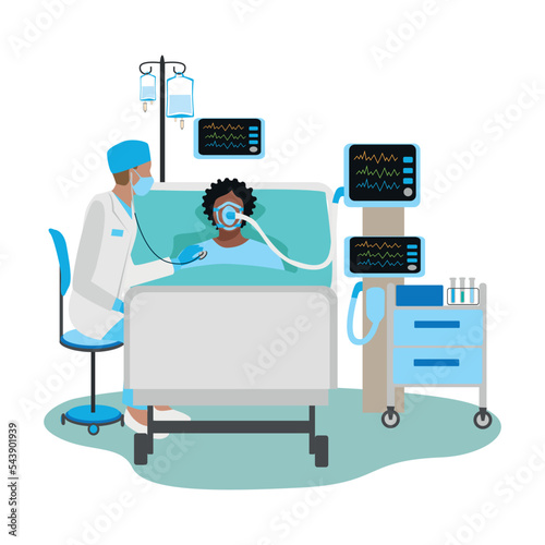 Doctor and nurses care for patients in the intensive care unit. Thank you nurses and doctors. Medical technology and life saving. vector illustration.