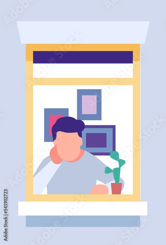 Open window with male neighbor. Apartment outside view
