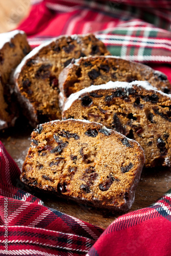 Stollen with  dried fruits and nuts. Christmas or New Year concept © amberto4ka