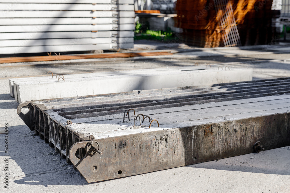 Metal mold with prefabricated concrete products.