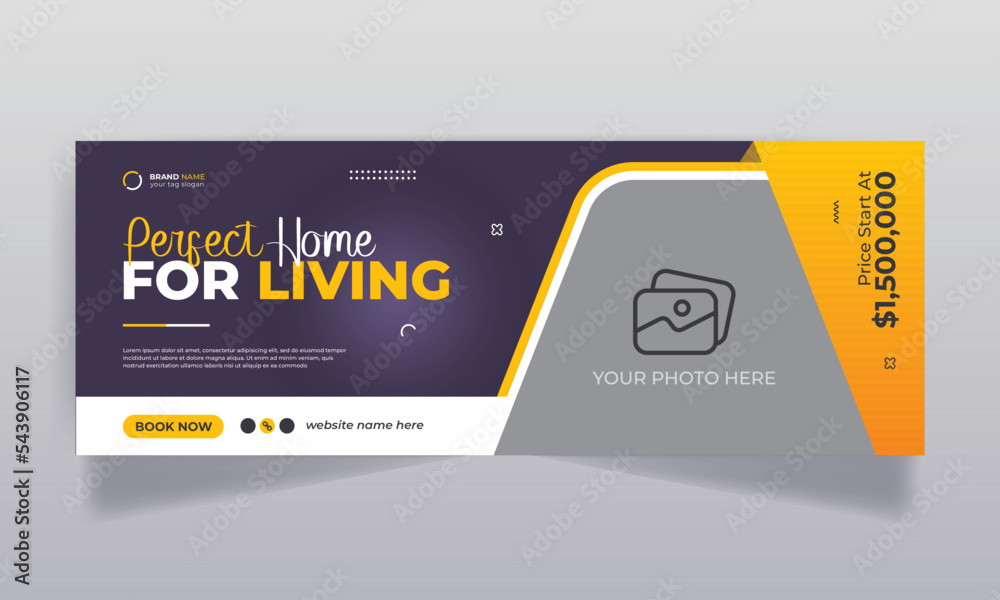 Real estate home sale social media facebook cover design and web banner template - obrazy, fototapety, plakaty 