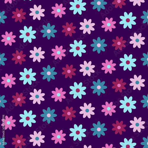 Flowers, seamless, vector, pattern, pink, blue, purple, for print, phone cases, textile, background, simple style, wrapping paper, clothing, branding, stationery, floral, girly 