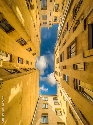 Lightwell of St. Petersburg. Amazing sky with beautiful clouds photo