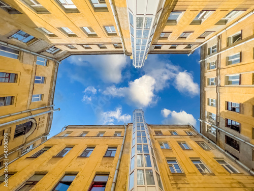 Lightwell of St. Petersburg. Amazing sky with beautiful clouds