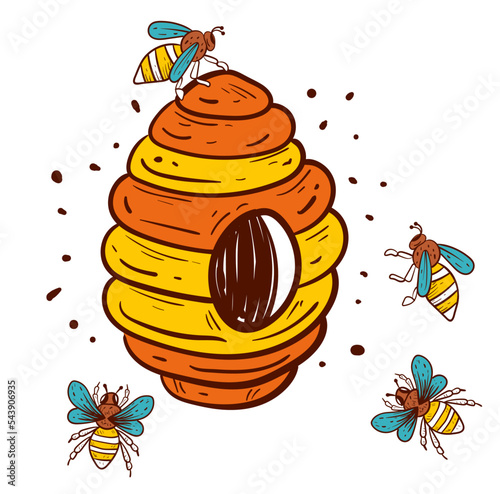 Honey hive honeycomb bee sketch line art abstract concept. Vector graphic design illustration element