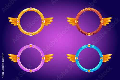 Game frame circle icon avatar golden interface ui concept set. Vector graphic design element illustration