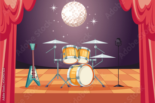 Stage music concert show rock opera festival theater concept. Vector graphic design element illustration