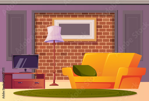 Modern loft living room cozy interior furniture house concept. Vector graphic design element illustration