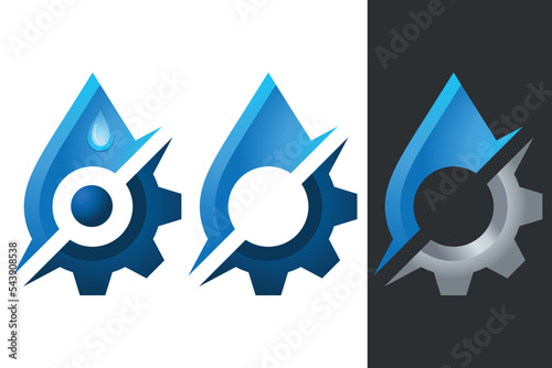 Wasserwerk, Sanitär - Wassertropfen und Zahnrad - Logo, Icon, Symbol
