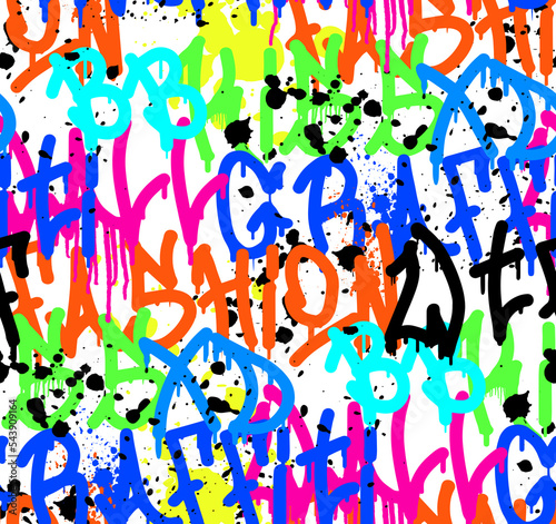 seamless graffiti pattern. Multicolor ink background.