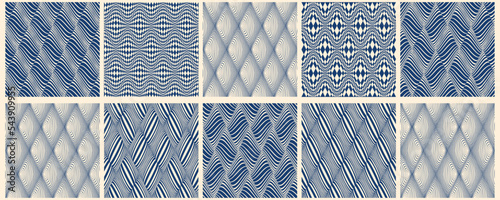 Set of Geometric seamless patterns. Abstract geometric vector graphic design print 3d elongated rhombus pattern. Seamless geometric rhomb pattern.