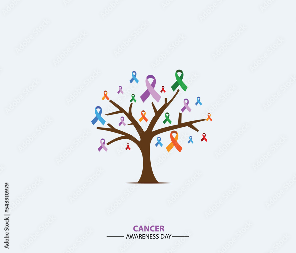 The cancer awareness day is observed every year on November 7. with ribbons and tree. Vector illustration The cancer awareness day is observed every year on November 7. with ribbons and tree. Vector illustration