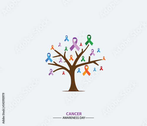 The cancer awareness day is observed every year on November 7. with ribbons and tree. Vector illustration