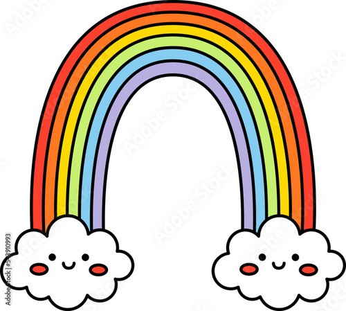 Cute kawaii rainbow doodle icon.