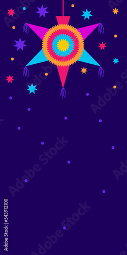 las posadas vertical background. Vector web banner, poster, card for social media, networks with copy space. Text las posadas, pinata, mexican christmas star. Hispanic tradition, chistmas selebration.