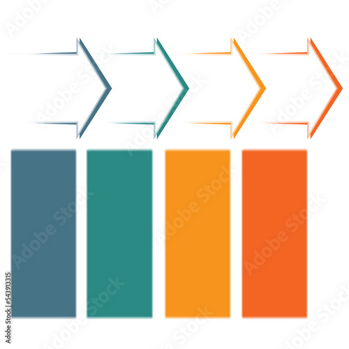 Infographics, timeline, arrows and colored columns, 4 positions, isolated