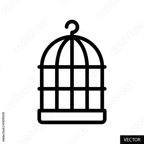 Empty bird cage, Birdcage vector icon in line style design for website, app, UI, isolated on white background. Editable stroke. Vector illustration.
