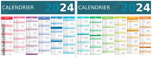 Calendrier 2024 12 mois au format 320 x 420 mm recto verso entièrement modifiable via calques et texte sans serif