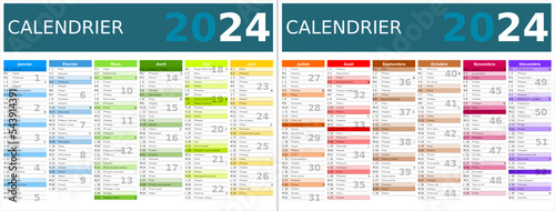 Calendrier 2024 12 mois au format 320 x 420 mm recto verso entièrement modifiable via calques et texte sans serif