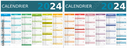 Calendrier 2024 12 mois au format 320 x 420 mm recto verso entièrement modifiable via calques et texte sans serif
