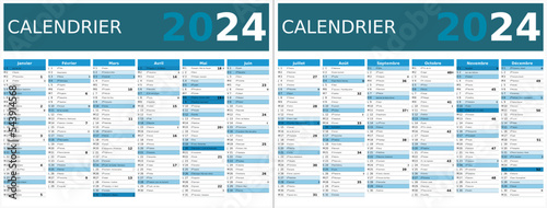 Calendrier 2024 12 mois au format 320 x 420 mm recto verso entièrement modifiable via calques et texte sans serif
