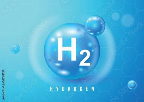Hydrogen H2 3d Icon Concept. Renewable Eco Energy. Hydrogen Energy Powered by Renewable Electricity. Hydrogen H2 Vector Illustration. Chemistry model