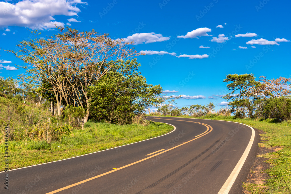 Detail of a curve of the a paved road in Brazil