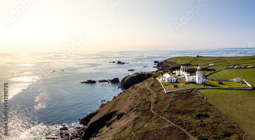 Aerial view of Trinity House lighthose on The Lizard Peninsula in Cornwall, UK photo