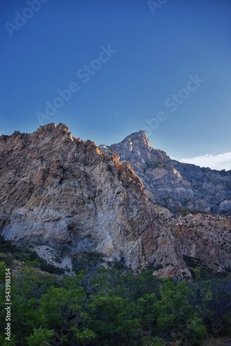 Kyhv Peak renamed from demeaning slur Squaw Mountain, view from hiking path, Wasatch Range, Provo, Utah. United States.