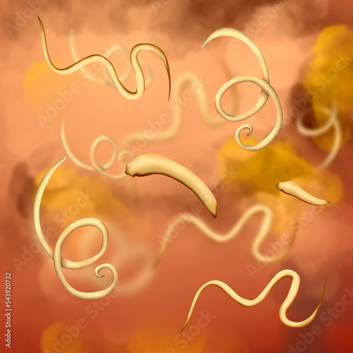 Illustration of helminths on color background. Parasites in human body photo