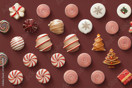 New Year's holiday candy set. Lollipops. holiday sweets. caramel sweets. Sweet big New Year's dessert. Illustration for design, template, background