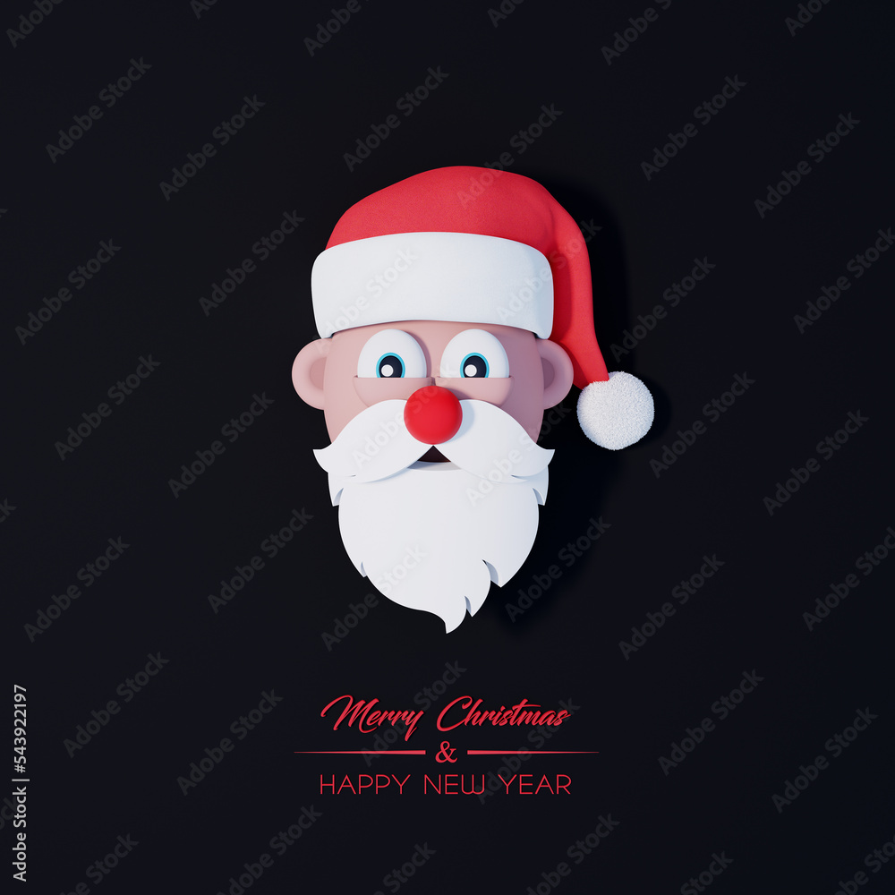 Santa Claus 3d character with red nose. Christmas greeting card on black background 3d render 3d illustration Santa Claus 3d character with red nose. Christmas greeting card on black background 3d render 3d illustration