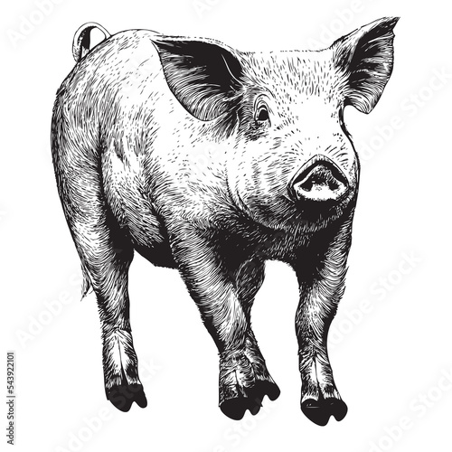 Young pig hand drawn sketch.Farm animal.Vector illustration.
