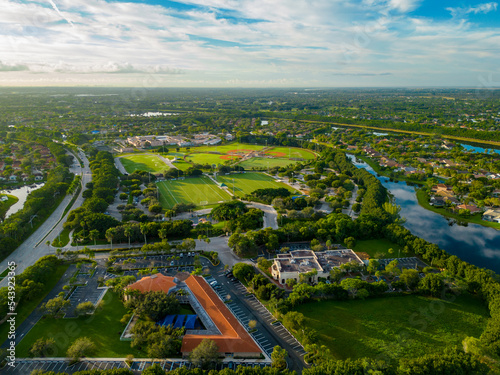 Tequesta Trace Park and Chabad of Weston Center for Jewish Life. Aerial drone photo photo