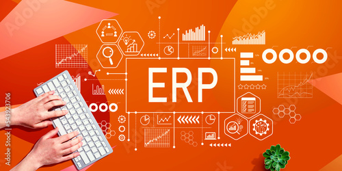 ERP - Enterprise resource planning theme with person using a computer keyboard