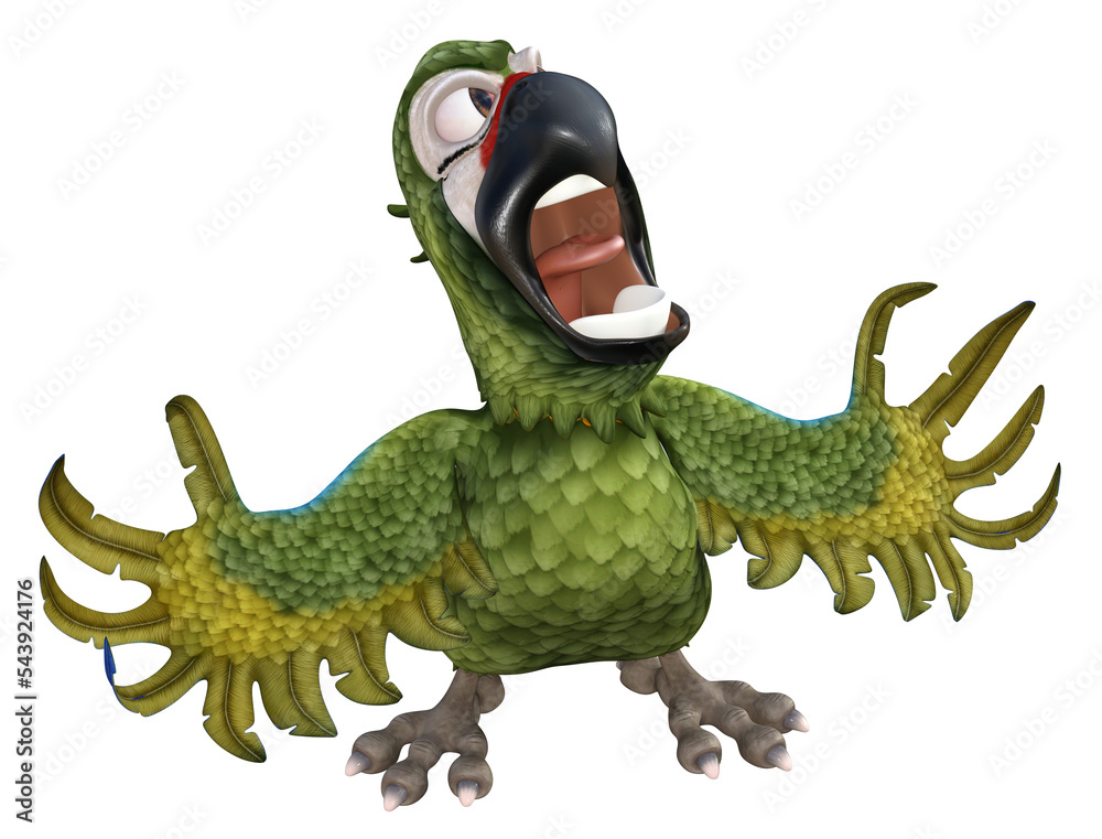 Fototapeta premium Cartoon Green Parrot 3D illustration 3